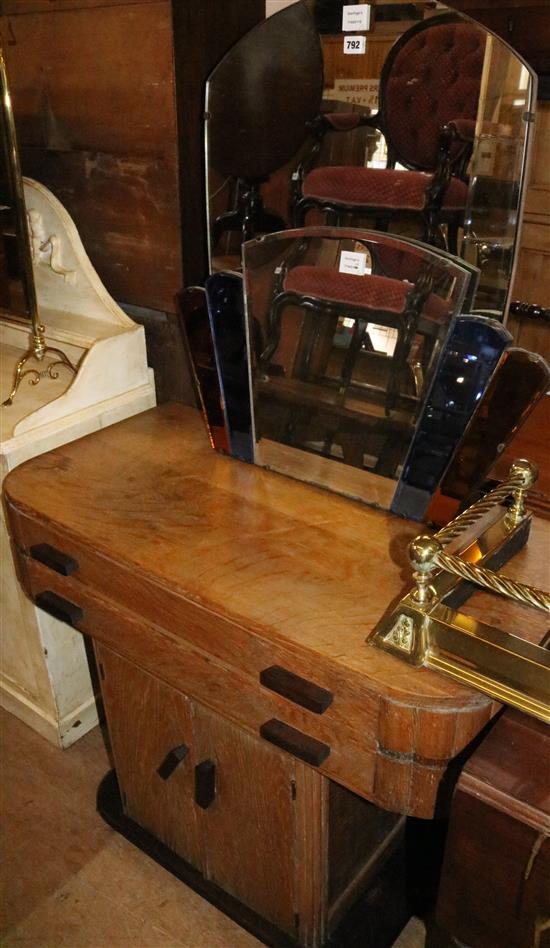 Art Deco oak dressing table and fan shaped mirror